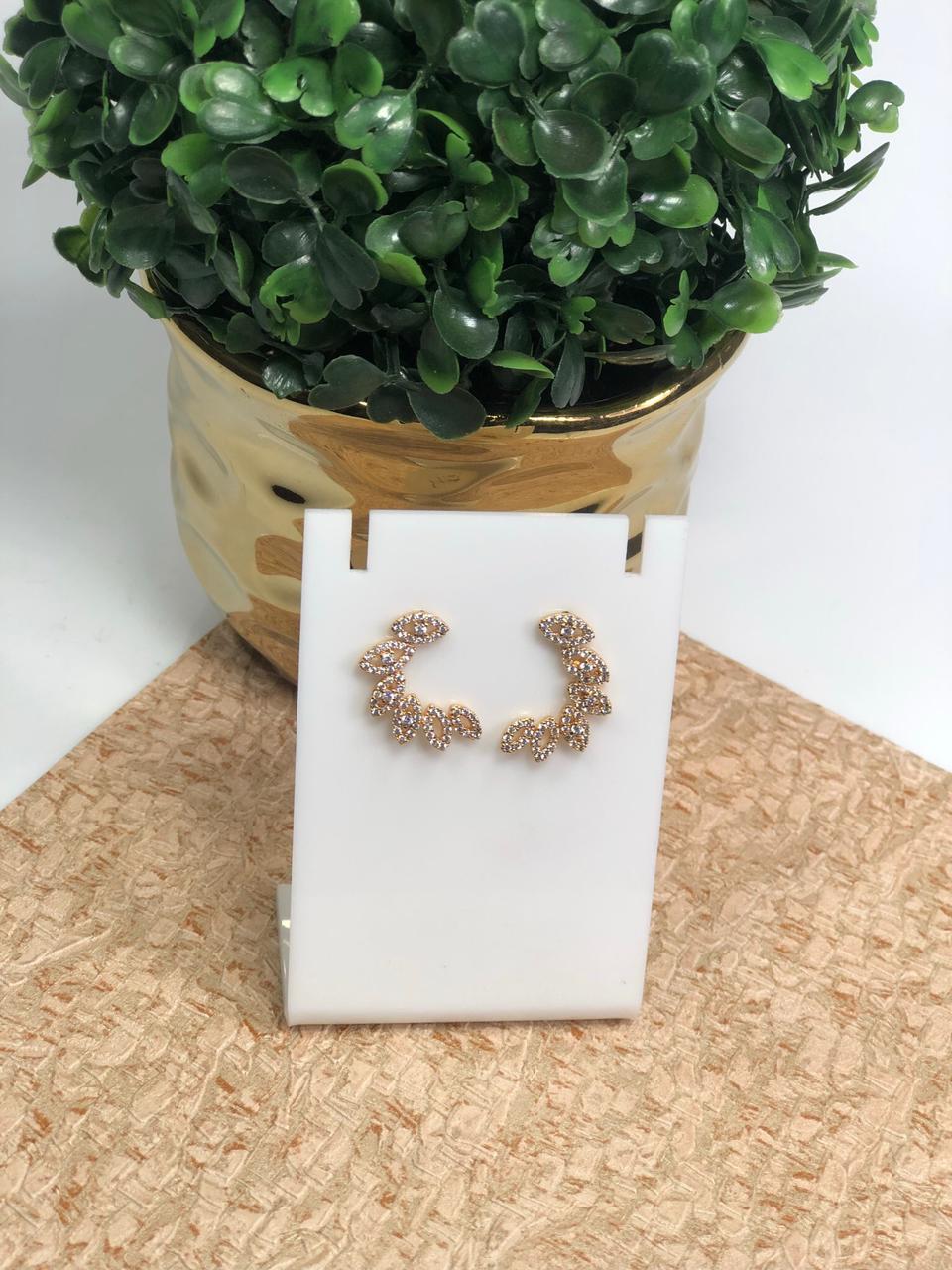 Brinco Folhas com Zirconia Semijoia Dourada - Imagem 2