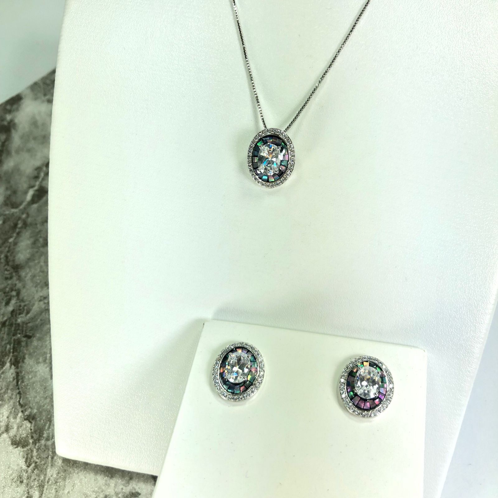 Conjunto Rodio Zirconias Brancas - Imagem 5