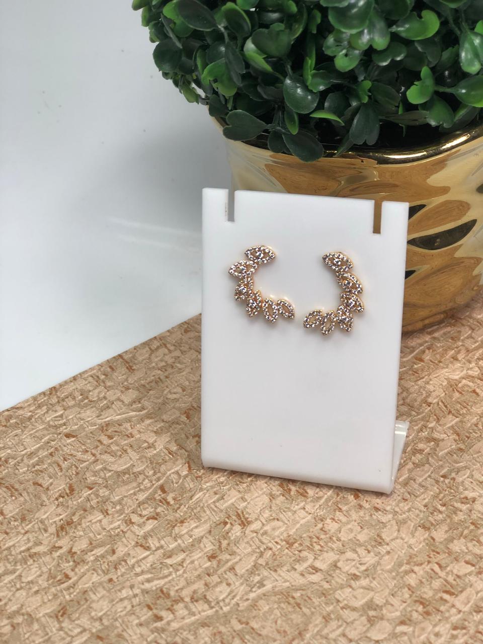 Brinco Folhas com Zirconia Semijoia Dourada - Imagem 3