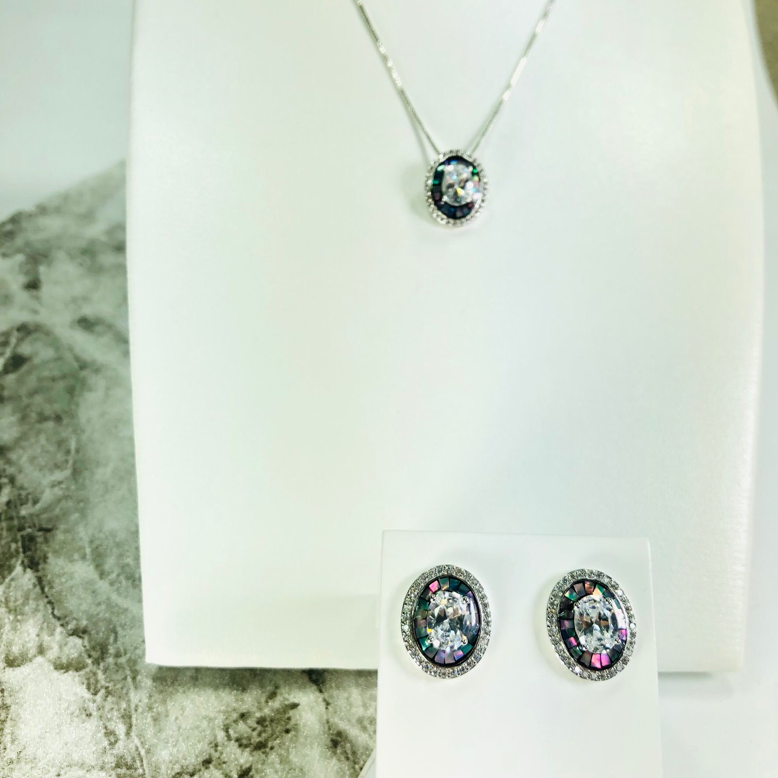 Conjunto Rodio Zirconias Brancas - Imagem 4