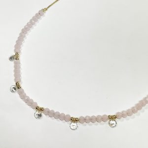 Gargantilha Quartzo Rosa Zirconias Brancas